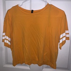 Yellow Crop Top with White Stripes